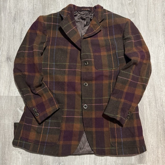 Vintage Etro Milano Men's 100% Lambswool Wool Plaid Blazer jacket Coat Size 56